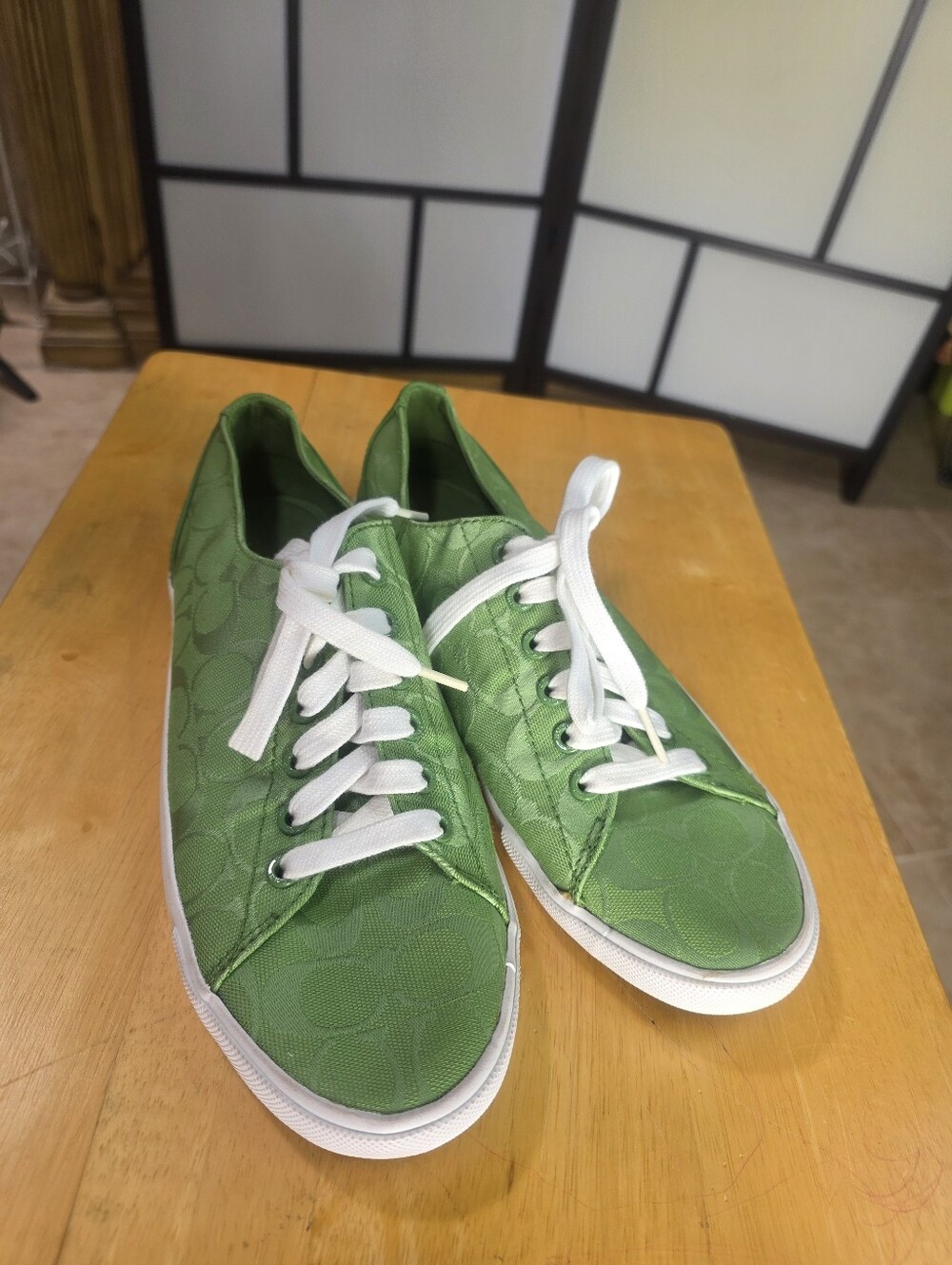 Coach Green/White Tennis Sneakers with Tan Soles NEW SIZE 11